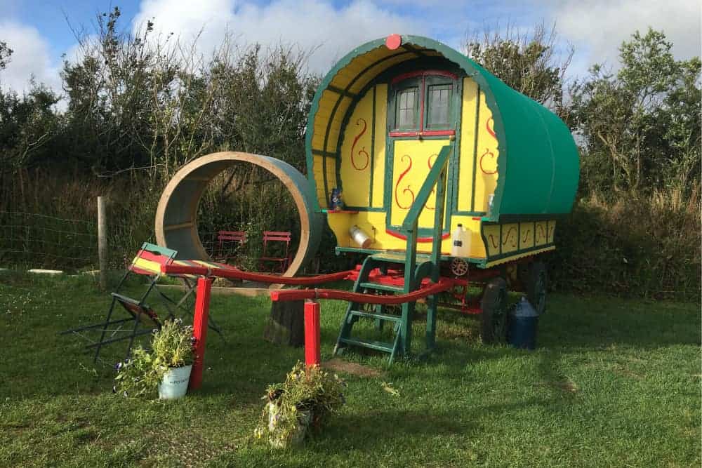 Glamping wagon at Welcombe X campsite in North Devon