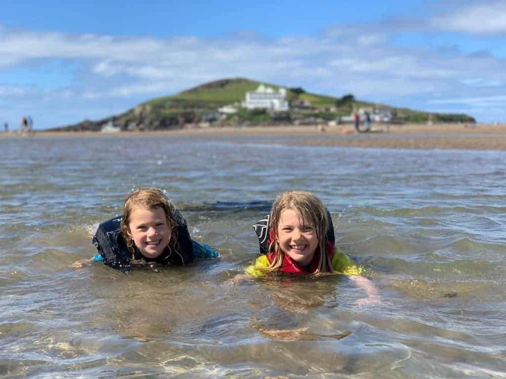 Children swimming in lagoon pool at Bigbury on Sea