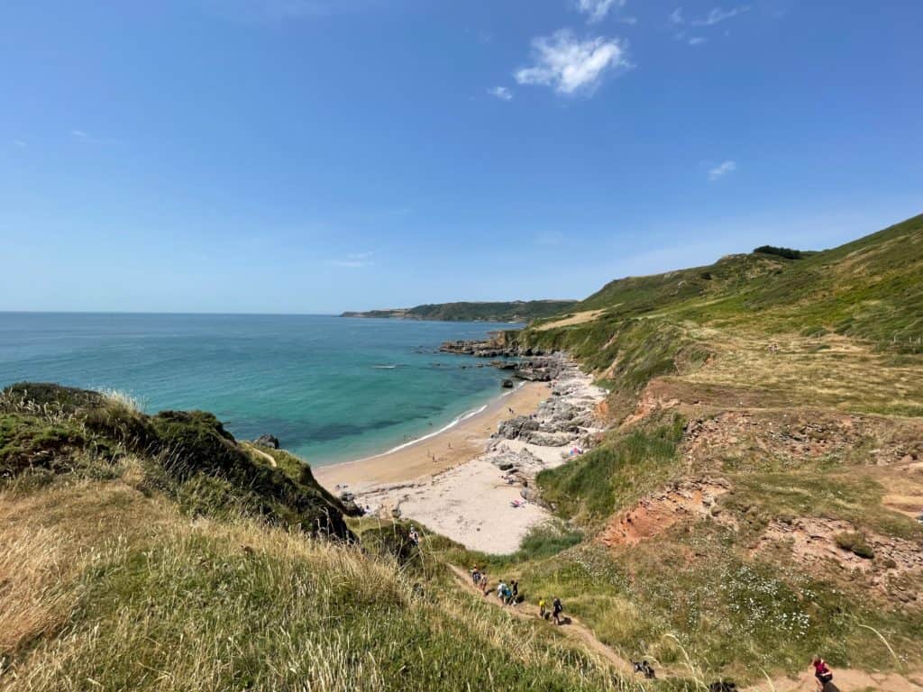 View of Mattiscombe Sands beach in the South Hams on a sunny day