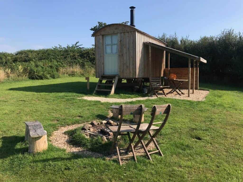 Shepherds hut style camping in Devon at Strawfields