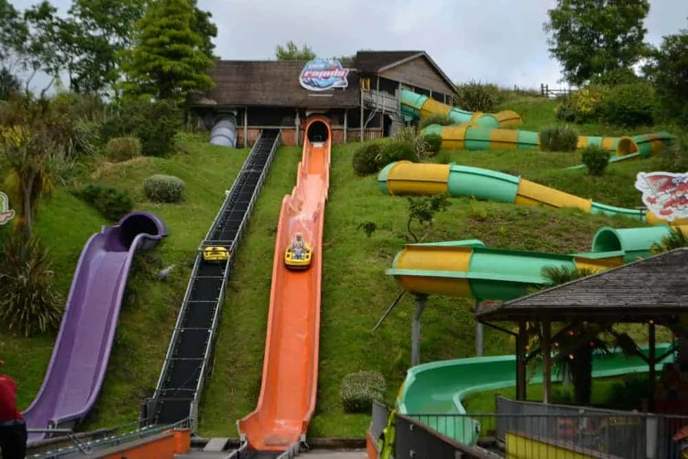Watercoaster rides at Woodlands Family Adventure Park in South Devon