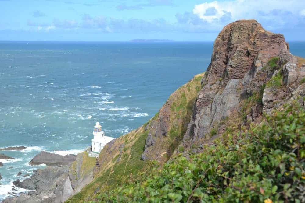 Hartland Point and Lighthouse looking out to Lundy Island in the Atlantic sea off North Devon