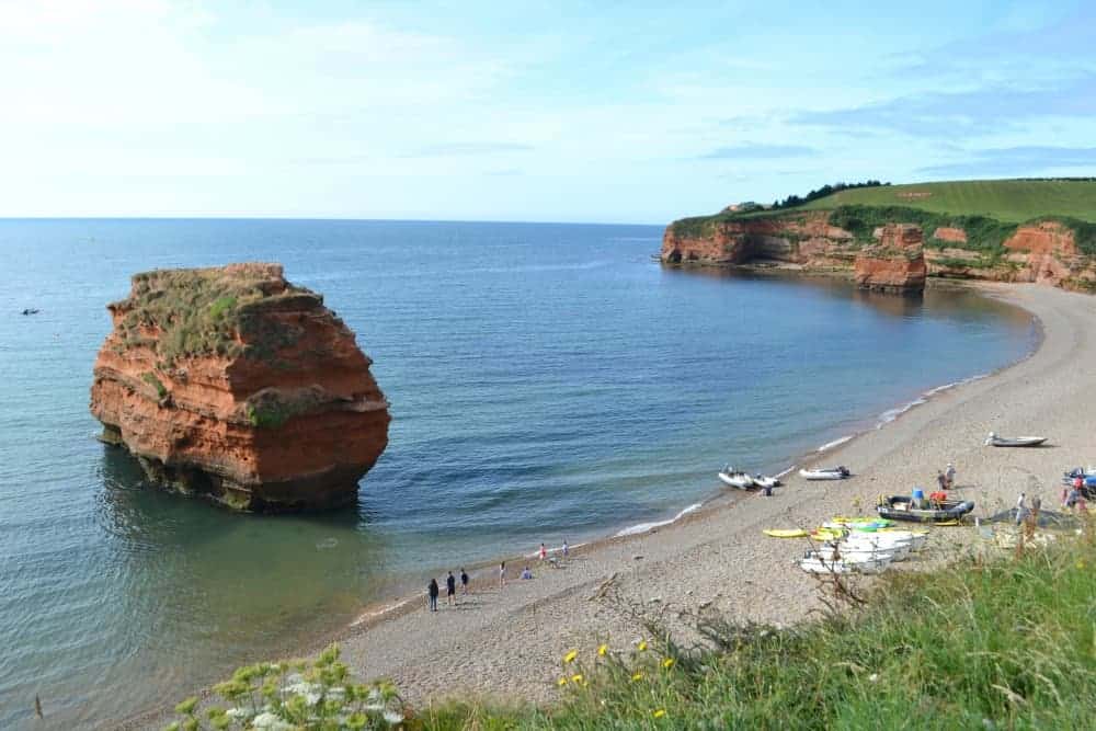 View of Ladram Bay sea stack and beach