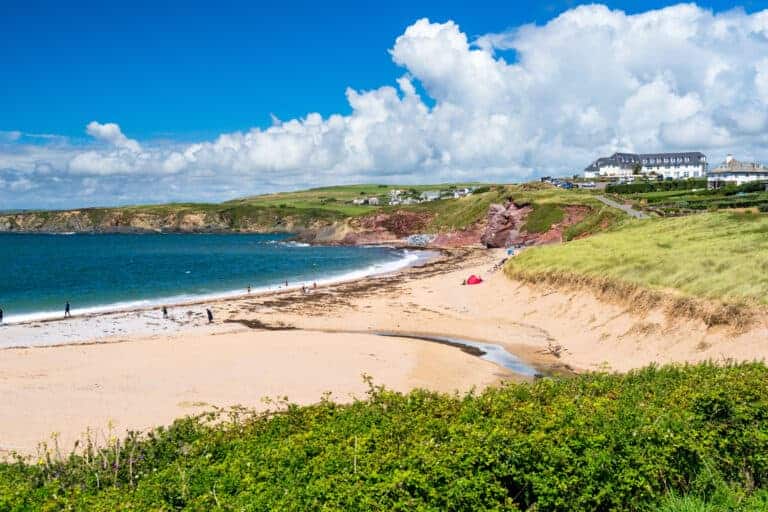 Overlooking the golden sandy beach at South Milton Sands Devon England UK Europe