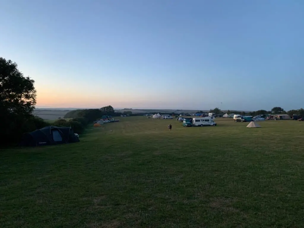 Sunset over Wilton Farm camping field