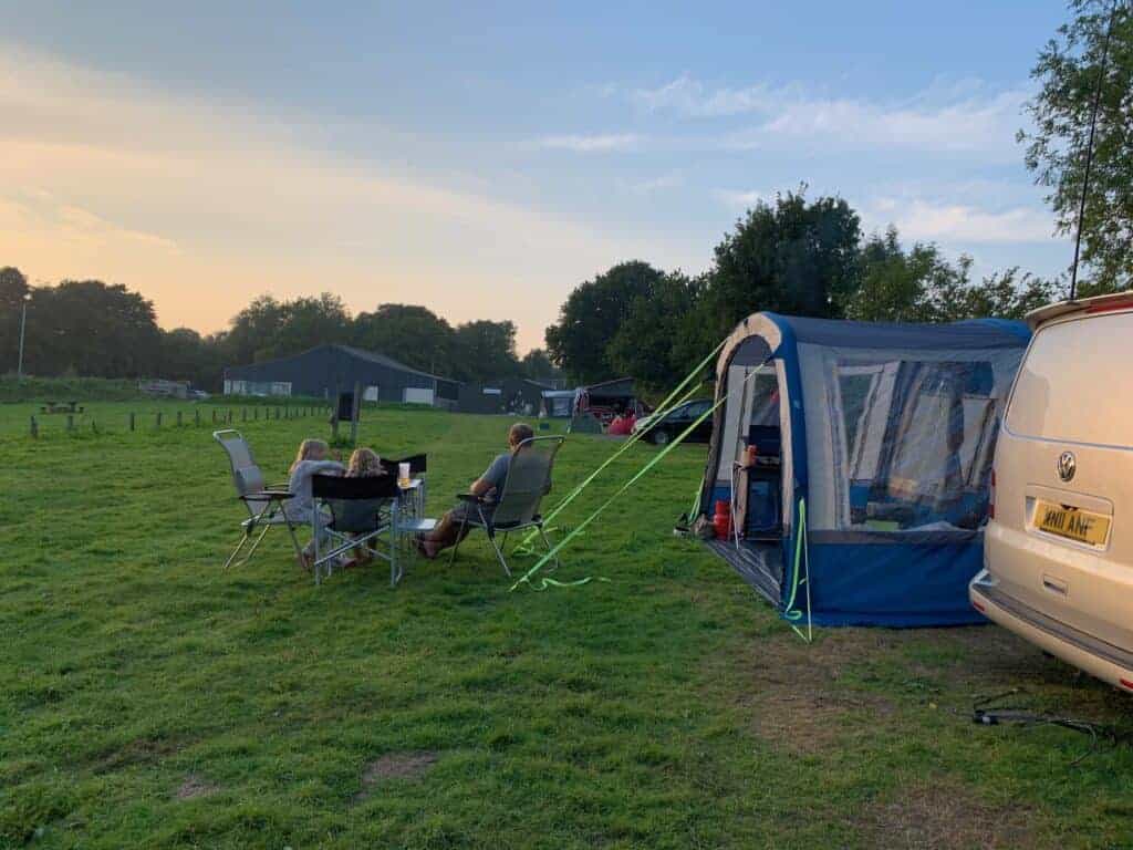 Camper van pitched on campsite at Roadford Lake