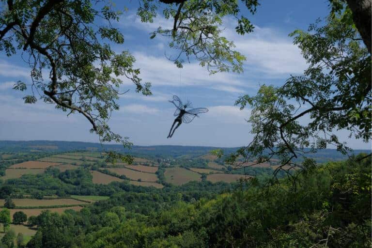 View of Dartmoor from the top of Canonteign Falls in Devon