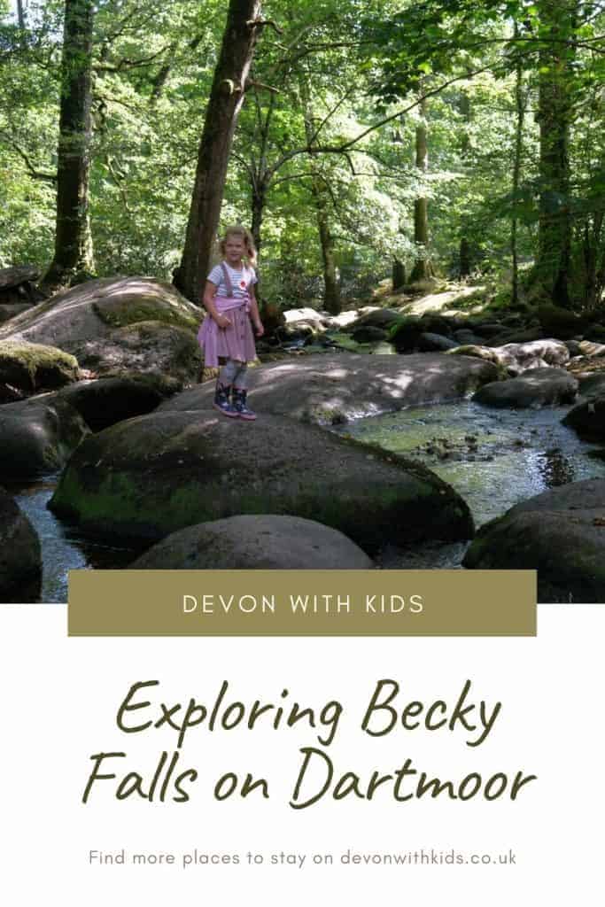 Becky Falls in Devon is a fun and sometimes challenging walk to do in Dartmoor National Park. Here's what you need to know about visiting with kids #Dartmoor #Devon #SouthDevon #SouthWest #England #UK #waterfall #walk #NationalPark #travelblog #DevonwithKids #dayout #getoutdoors #hike #family