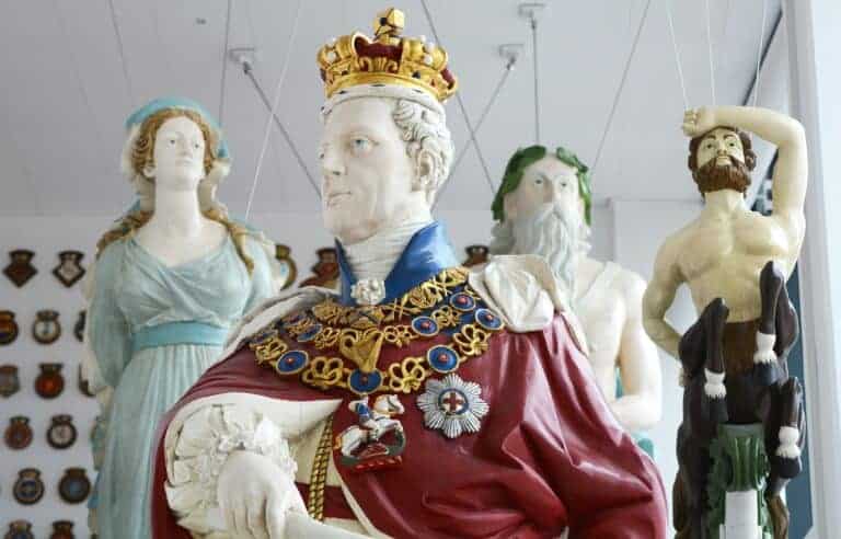 Ships figureheads at the Box Museum in Plymouth, Devon.