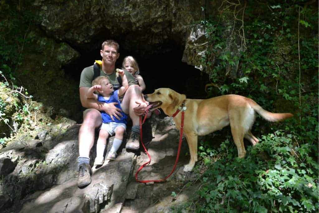 Family with dog at Canonteign Falls