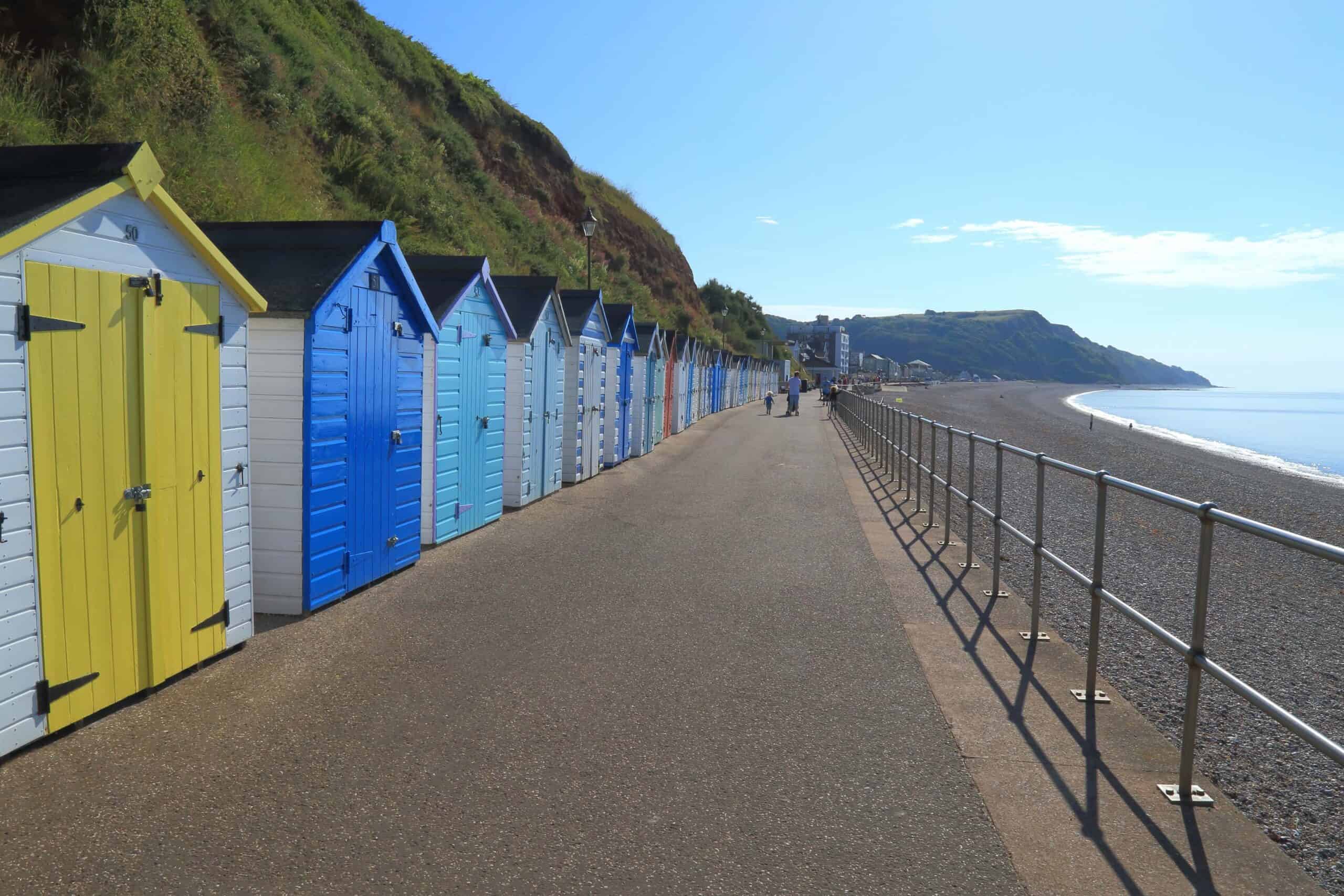 Beach huts in town of Seaton in East Devon