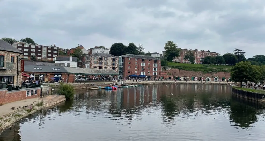 View across river to Exeter Quayside bars and shops