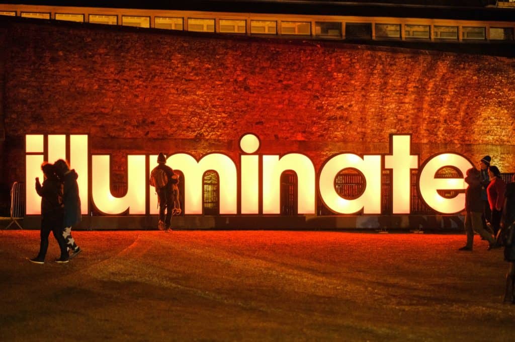 Illuminate illuminated signs against wall