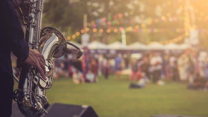 Saxophone being played at an outdoor concert