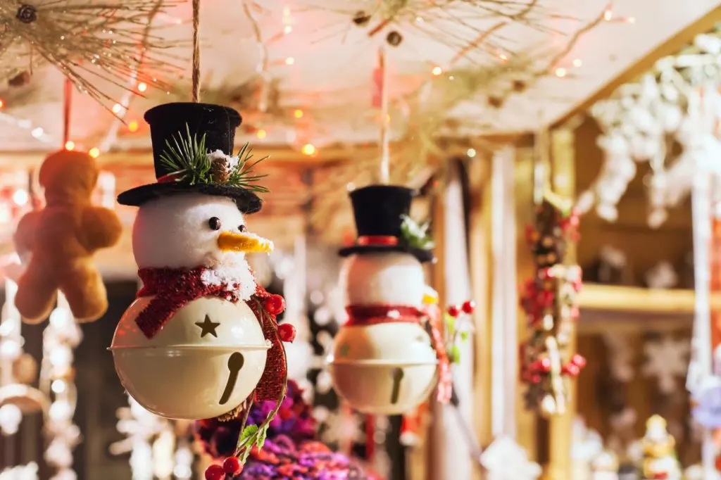 snowman toy decoration on christmas market