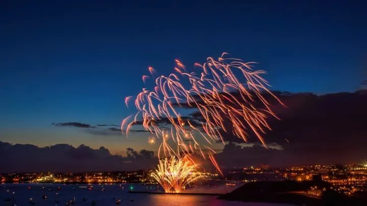 Fireworks explode over Plymouth Hoe during the British Firework Championships