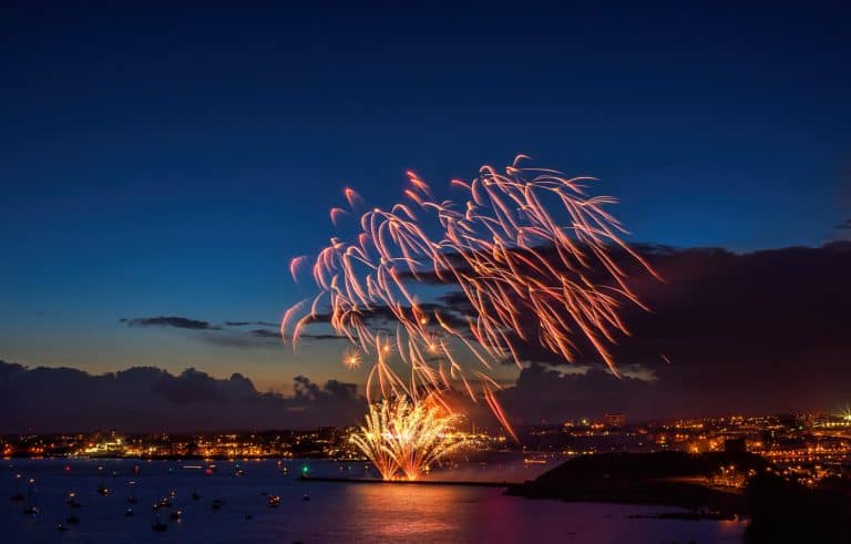 Fireworks explode over Plymouth Hoe during the British Firework Championships
