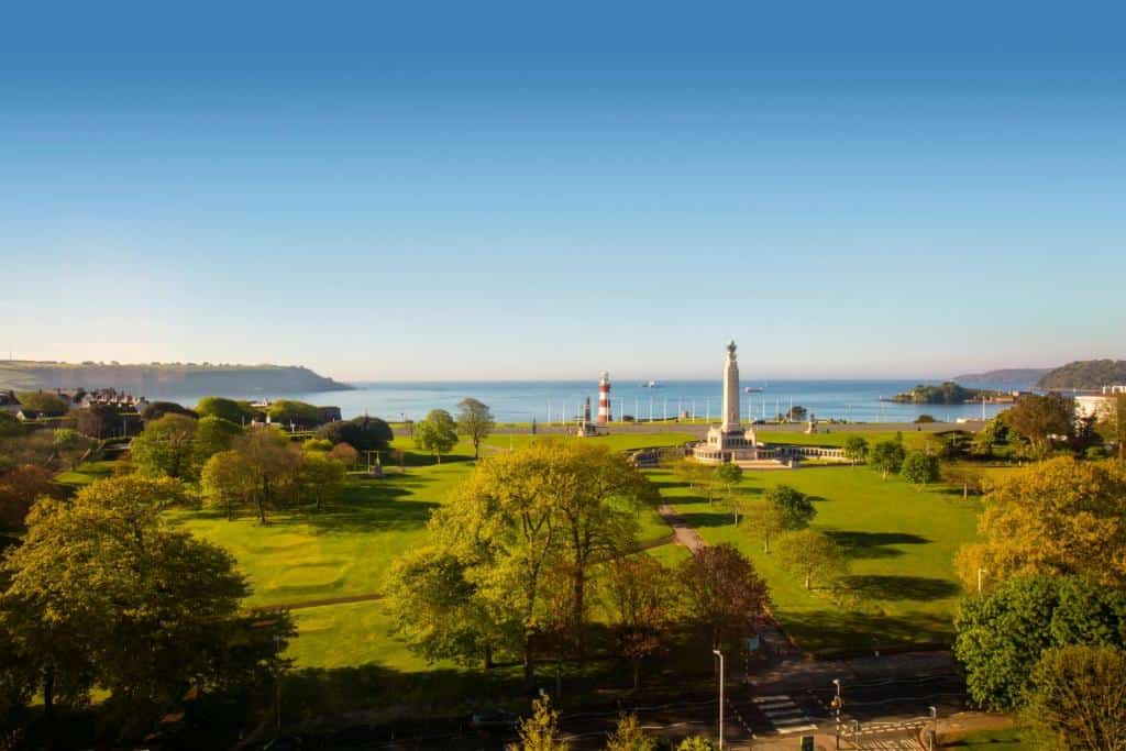 View from Crowne Plaza Plymouth of Plymouth Hoe and Sound