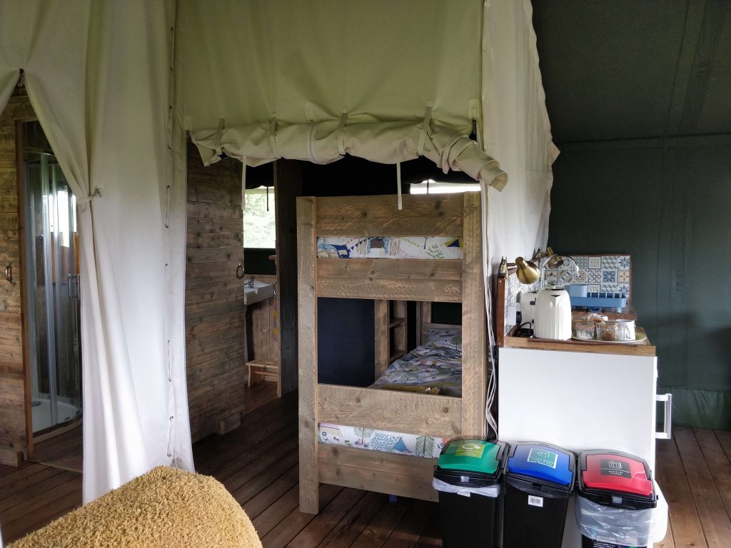 Bunk beds in glamping tent