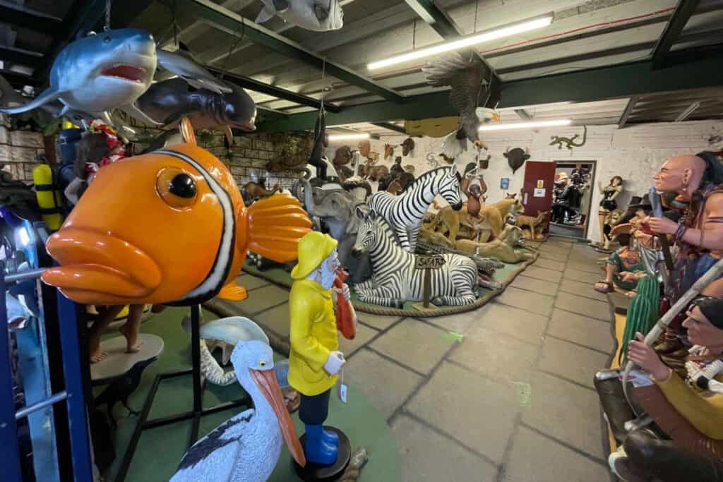 A menagerie of figures and statues at the Jolly Roger