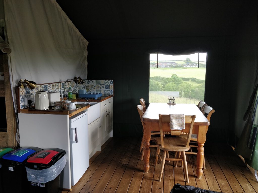 Kitchen in a glamping tent