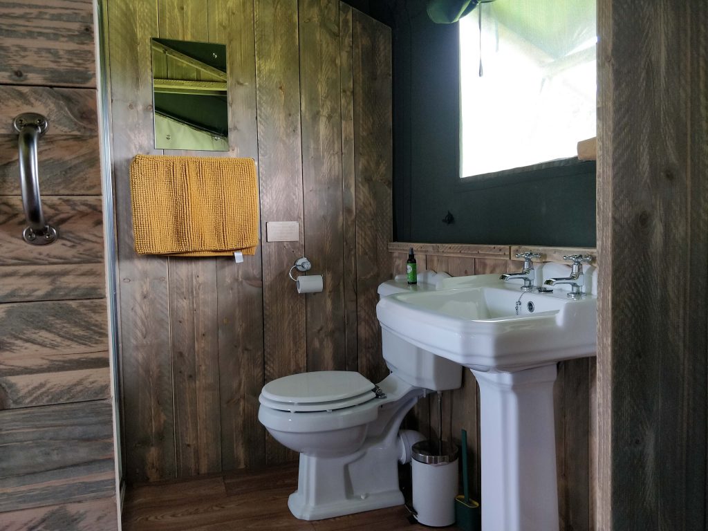 Sink and toilet in safari tent