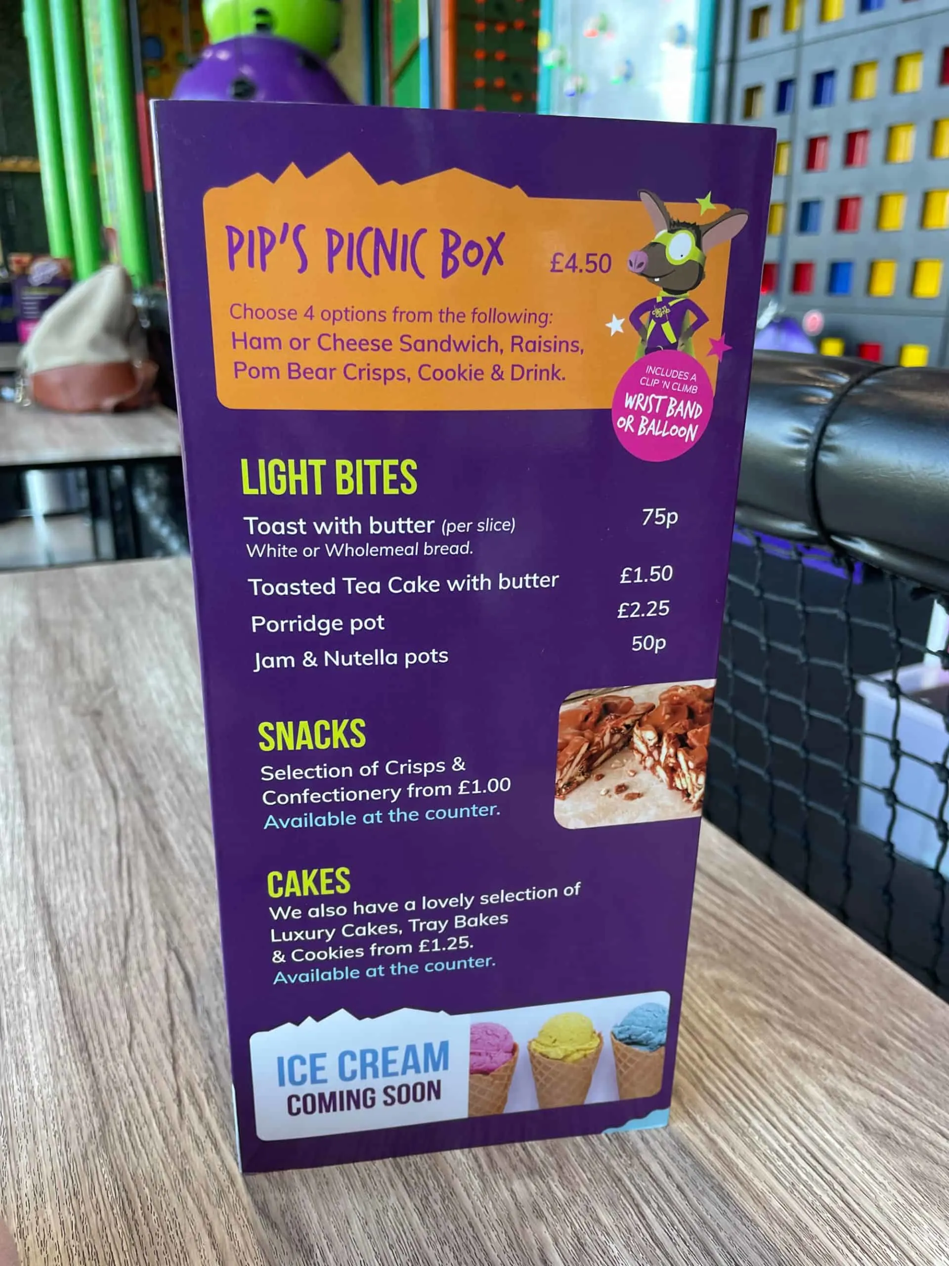 Food menu for cafe Clip 'n Clim Plymouth