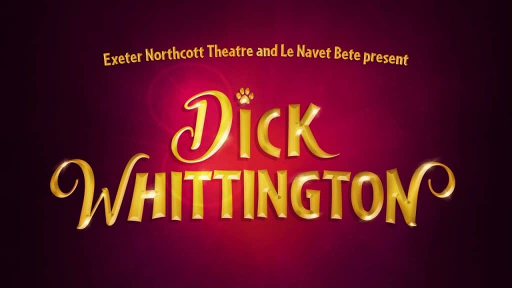 Dick Whittington written in gold on a Burgundy background