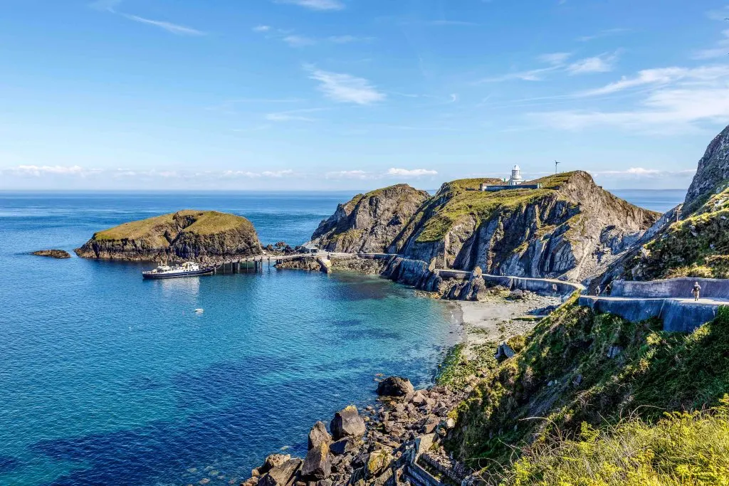 View across the south end of Lundy Island where the ferry harbours under the lighthouse