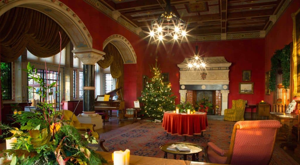 Knightshayes Court Great Hall decorated for Christmas