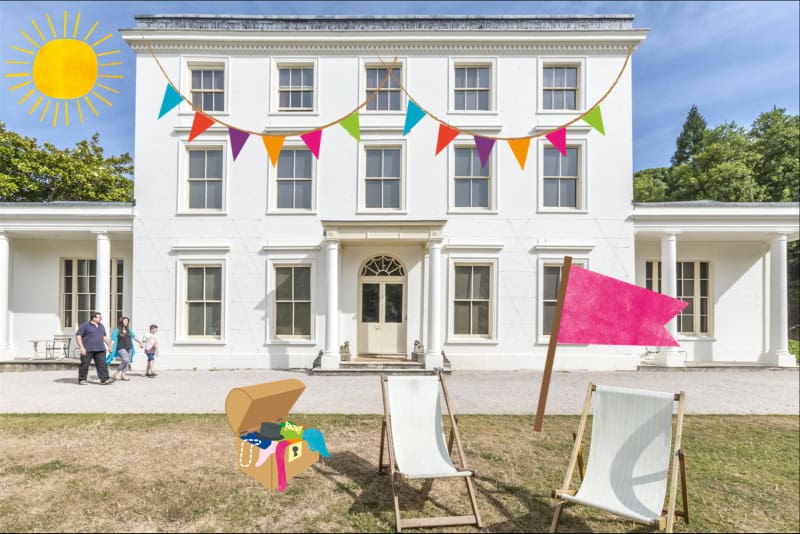 Picture of Greenway National Trust overplayed with bunting, flag and treasure chest graphics