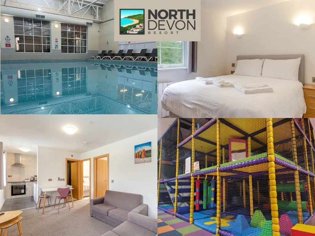 Collage of photos of the accommodation and facilities at North Devon Resort