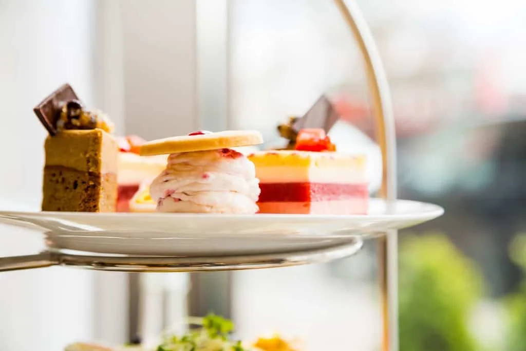 Afternoon tea stand with small cakes