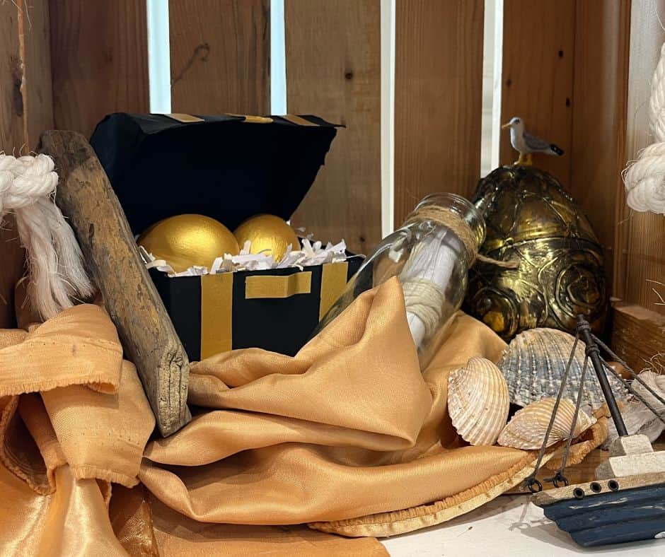 Golden eggs hidden in a pirate treasure chest