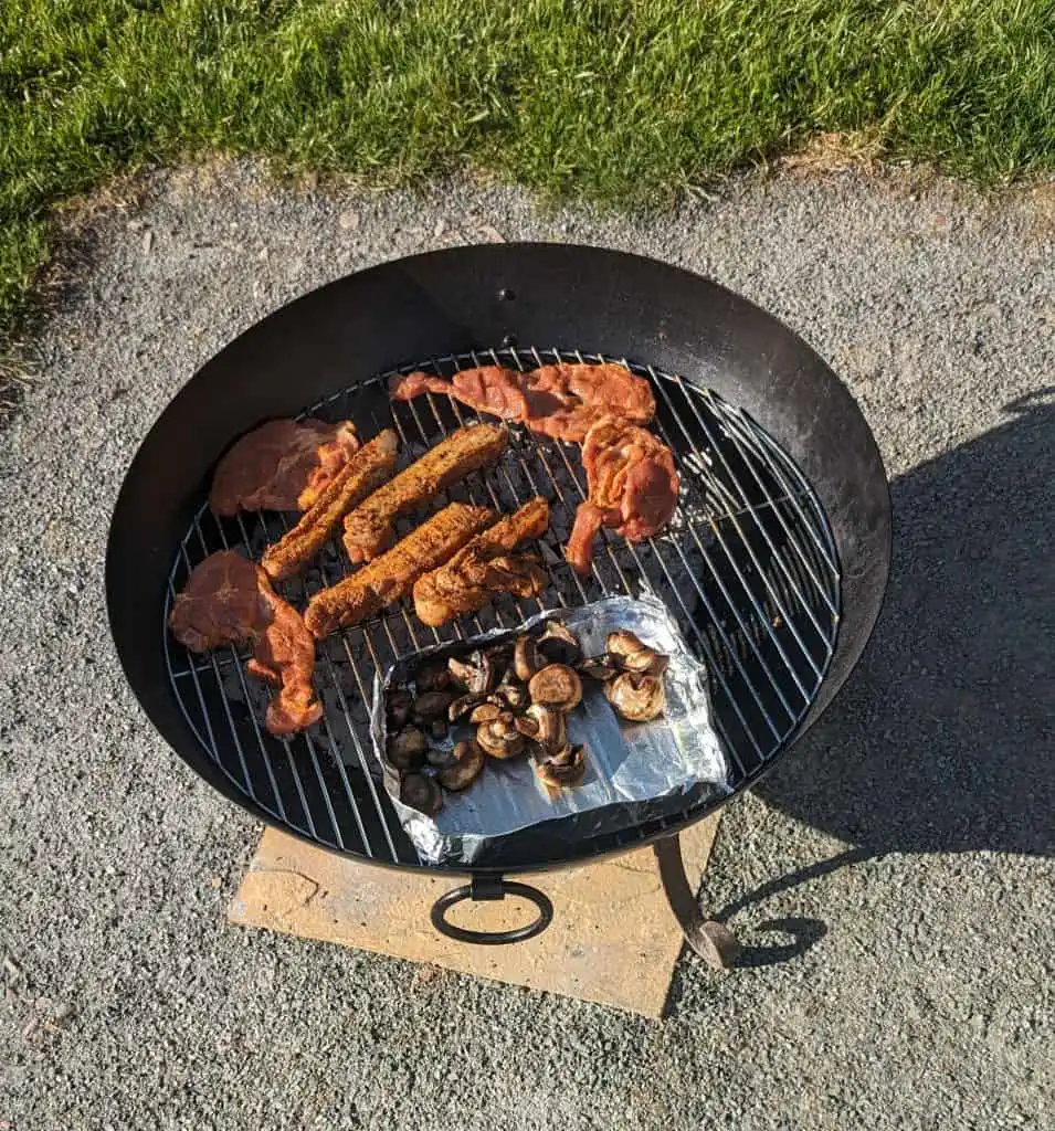 Barbecue food cooking on the fire pit