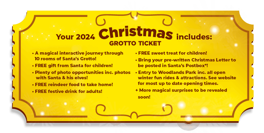 Picture of golden ticket detailing what is included in your grotto purchase