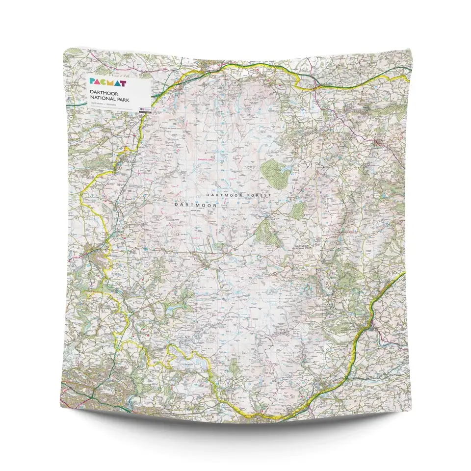 The OS Dartmoor PACMAT picnic blanket laid out to show design