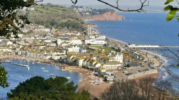 View of Teignmouth seafront and town from Shaldon in Devon