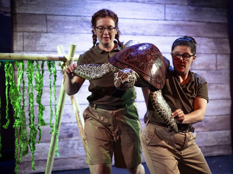 Puppeteers with a sea turtle puppet