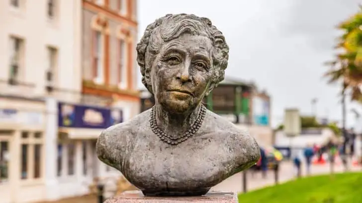 Statue of Agatha Christie, a famous mystery writer in Torquay Town, United KIngdom