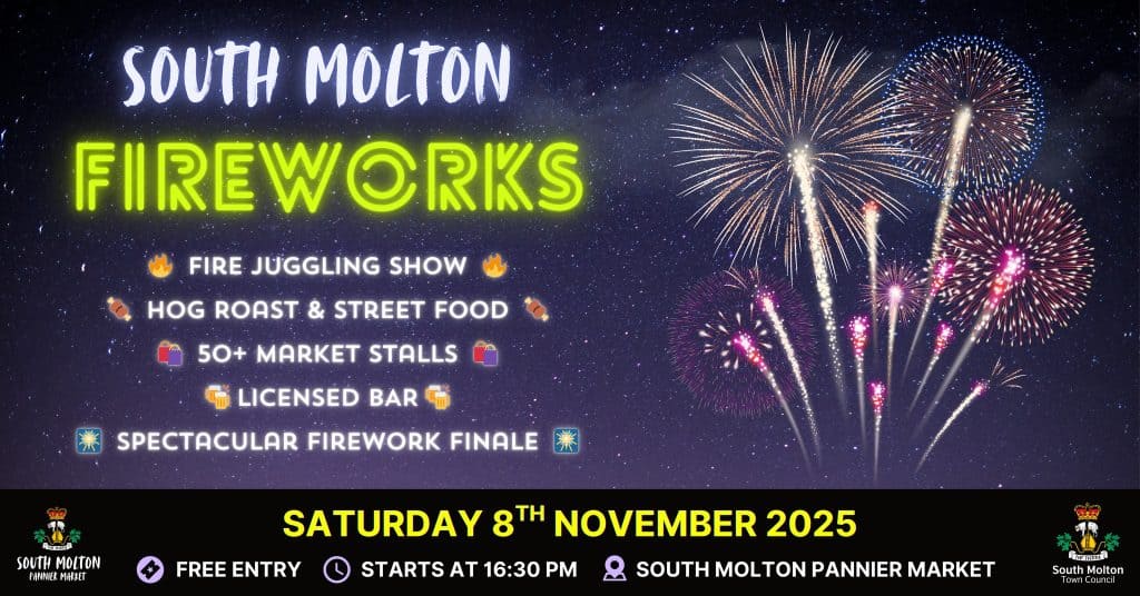 South Molton Fireworks 2025 promotional banner
