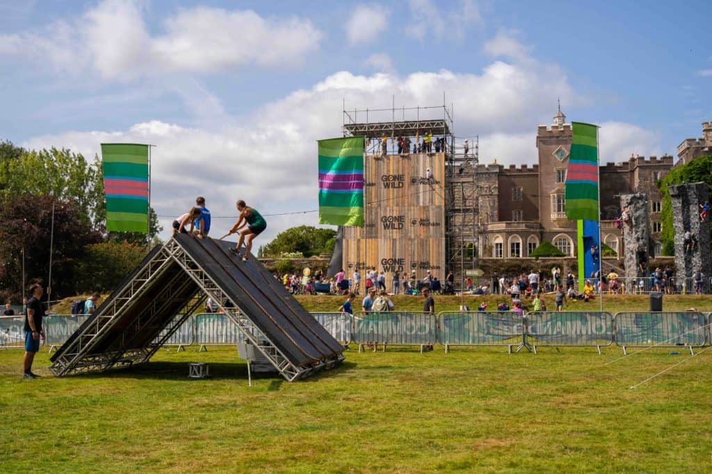 Gone Wild Festival assault course in front of Powderham Castle in Devon