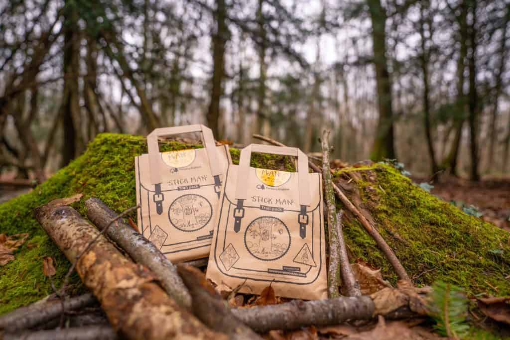 Two Stick Man craft bags in the woods