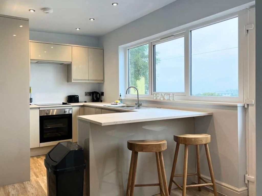 Sea view from the kitchen of a hot tub apartment at North Devon Resort