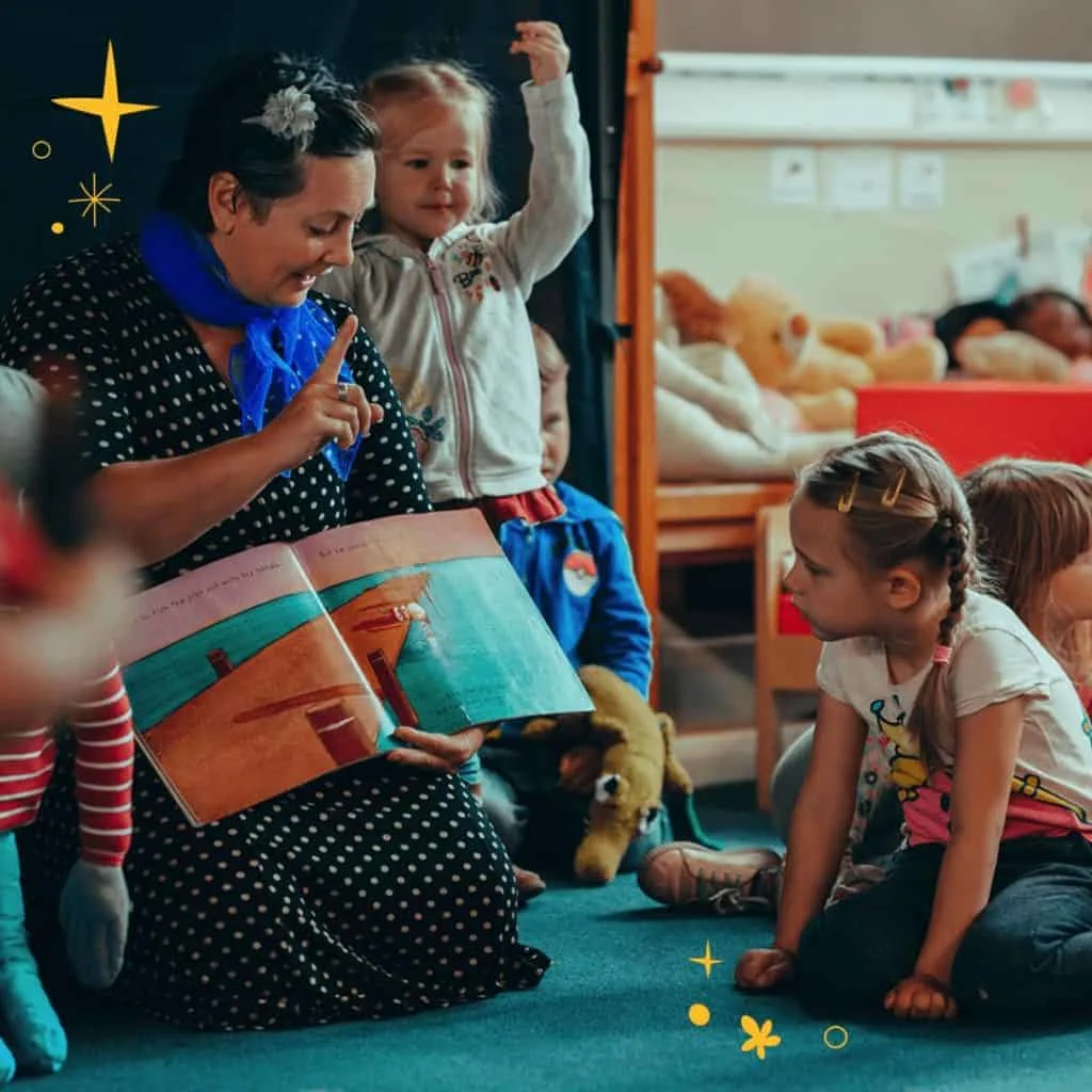Story teller telling a story to pre-school childen