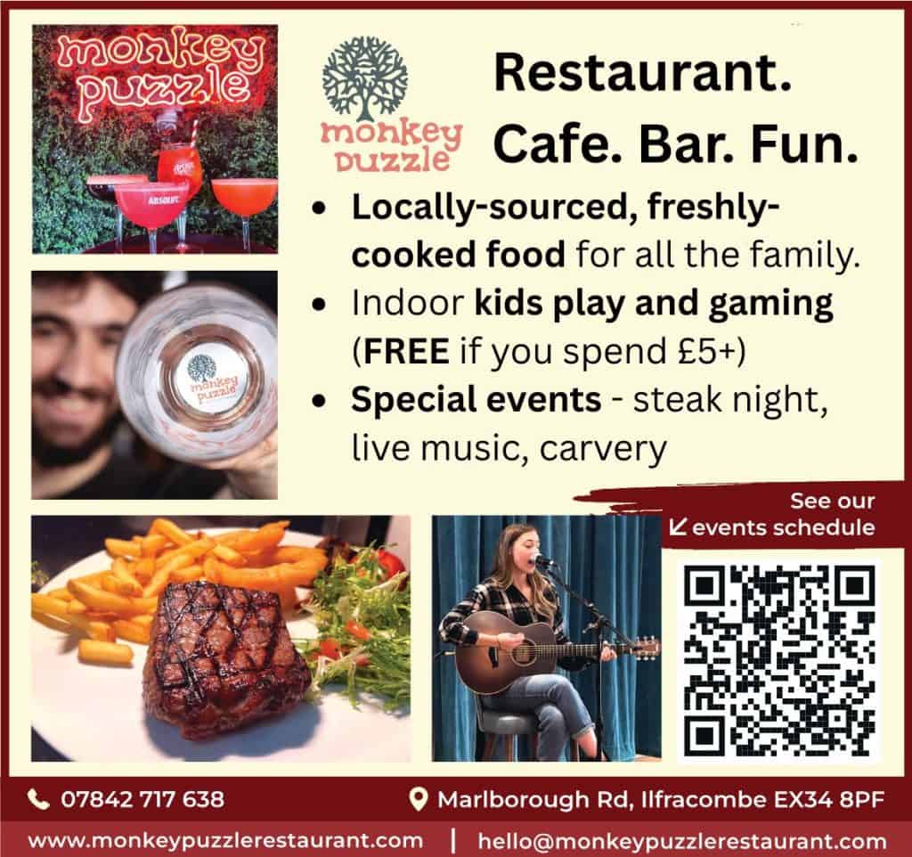 Poster for Monkey Puzzle restaurant including activity and event details