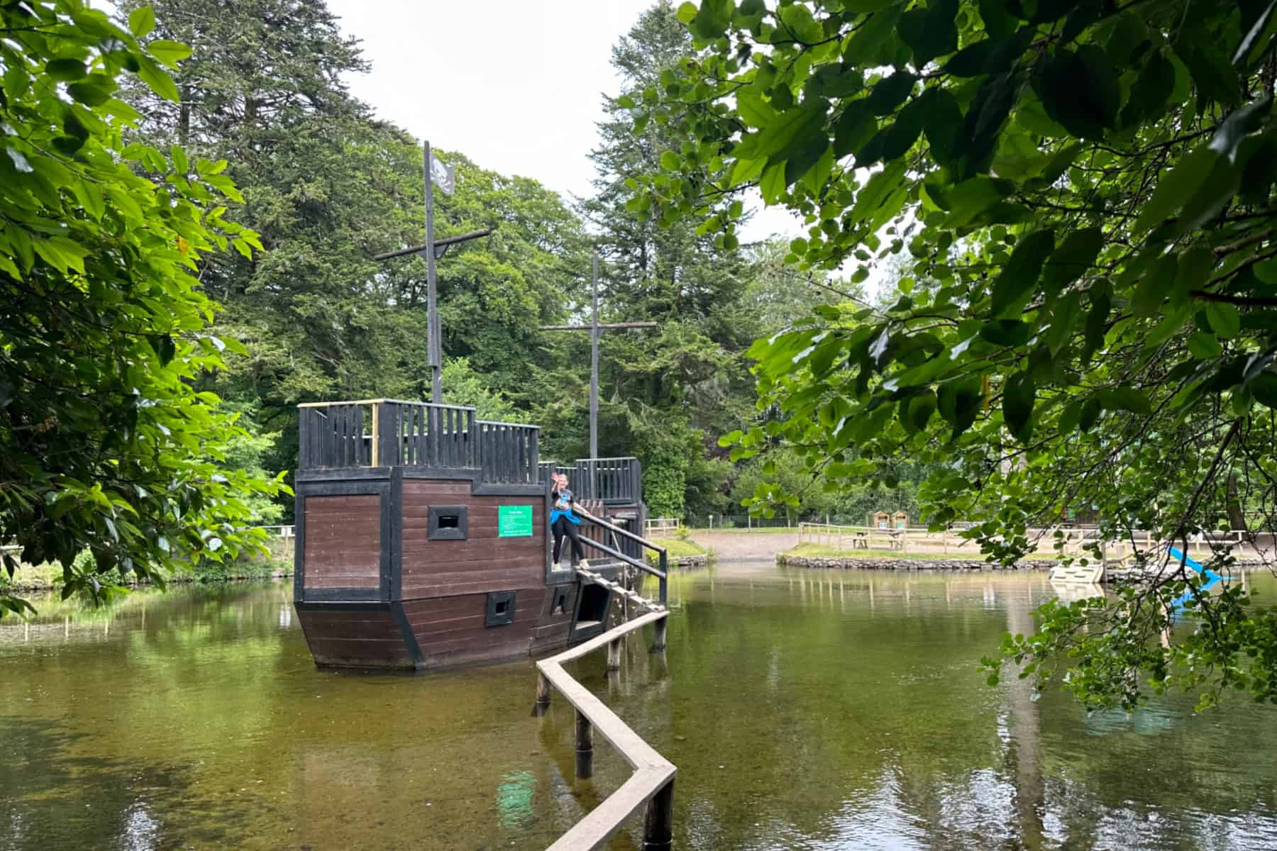 Pirate ship in the swimming lake at River Dart Country Park