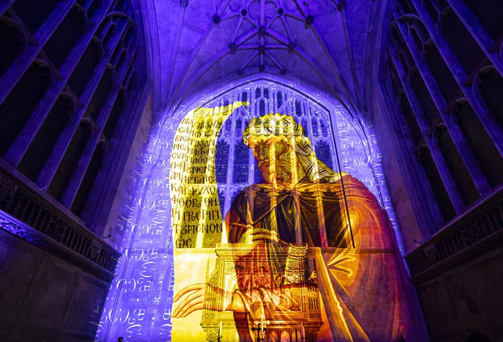 The Storytellers by Luxmuralis at Winchester Cathedral