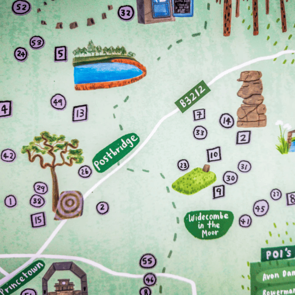 A close up of the Dartmoor Scratch Off Map