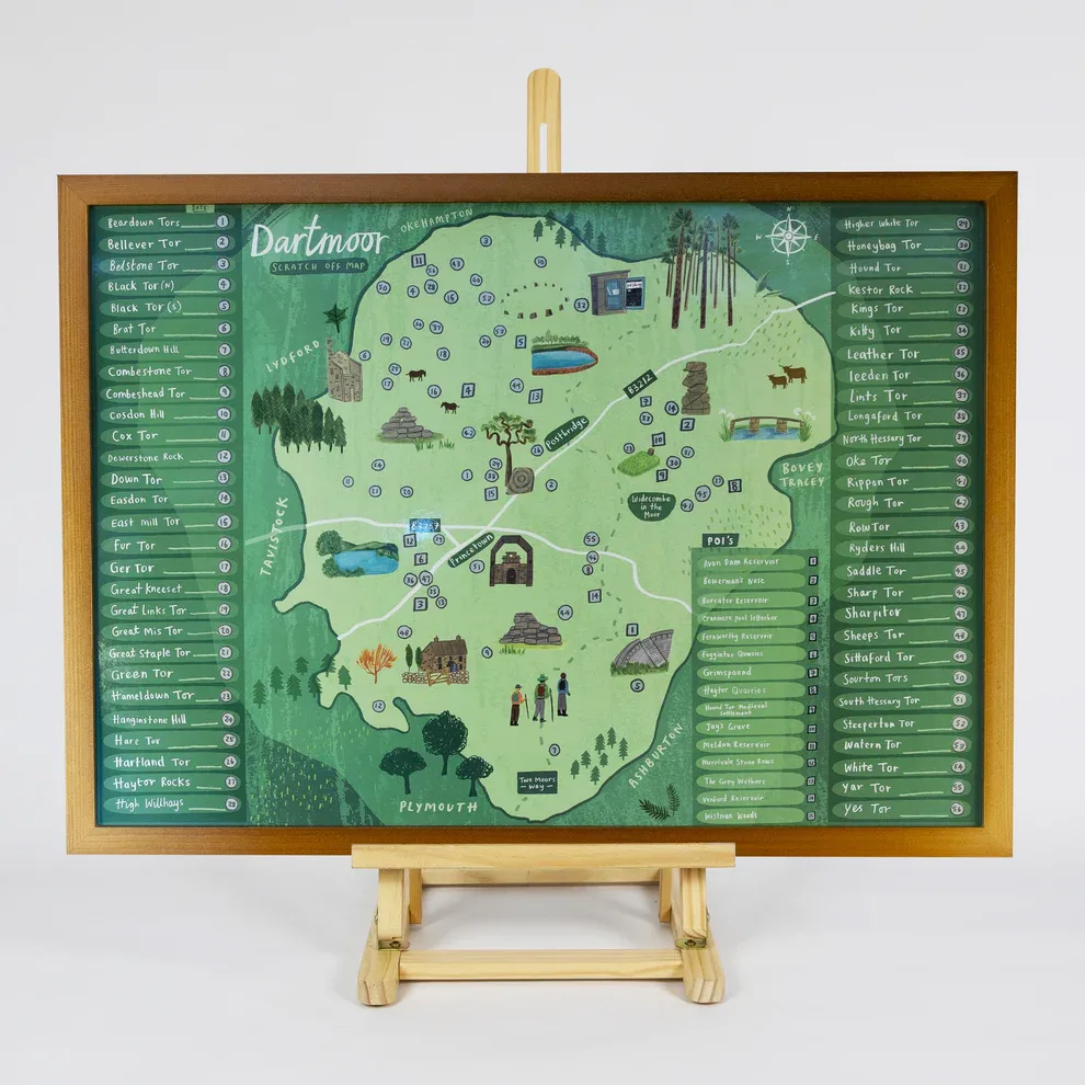 Dartmoor Scratch Off Map in a frame